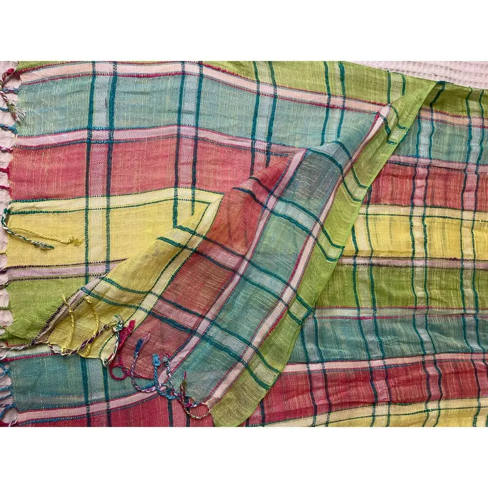 Multicolor Pastel Plaid Cottage Core Light Weight Gauzy Scarf Shawl